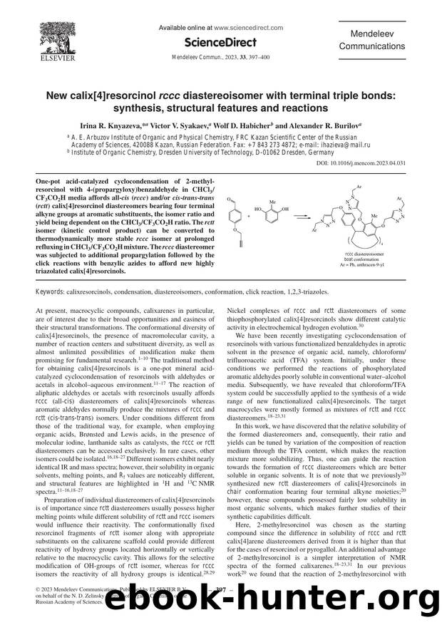 New calix[4]resorcinol rccc diastereoisomer with terminal triple bonds: Synthesis, structural features and reactions by Irina R. Knyazeva & Victor V. Syakaev & Wolf D. Habicher & Alexander R. Burilov