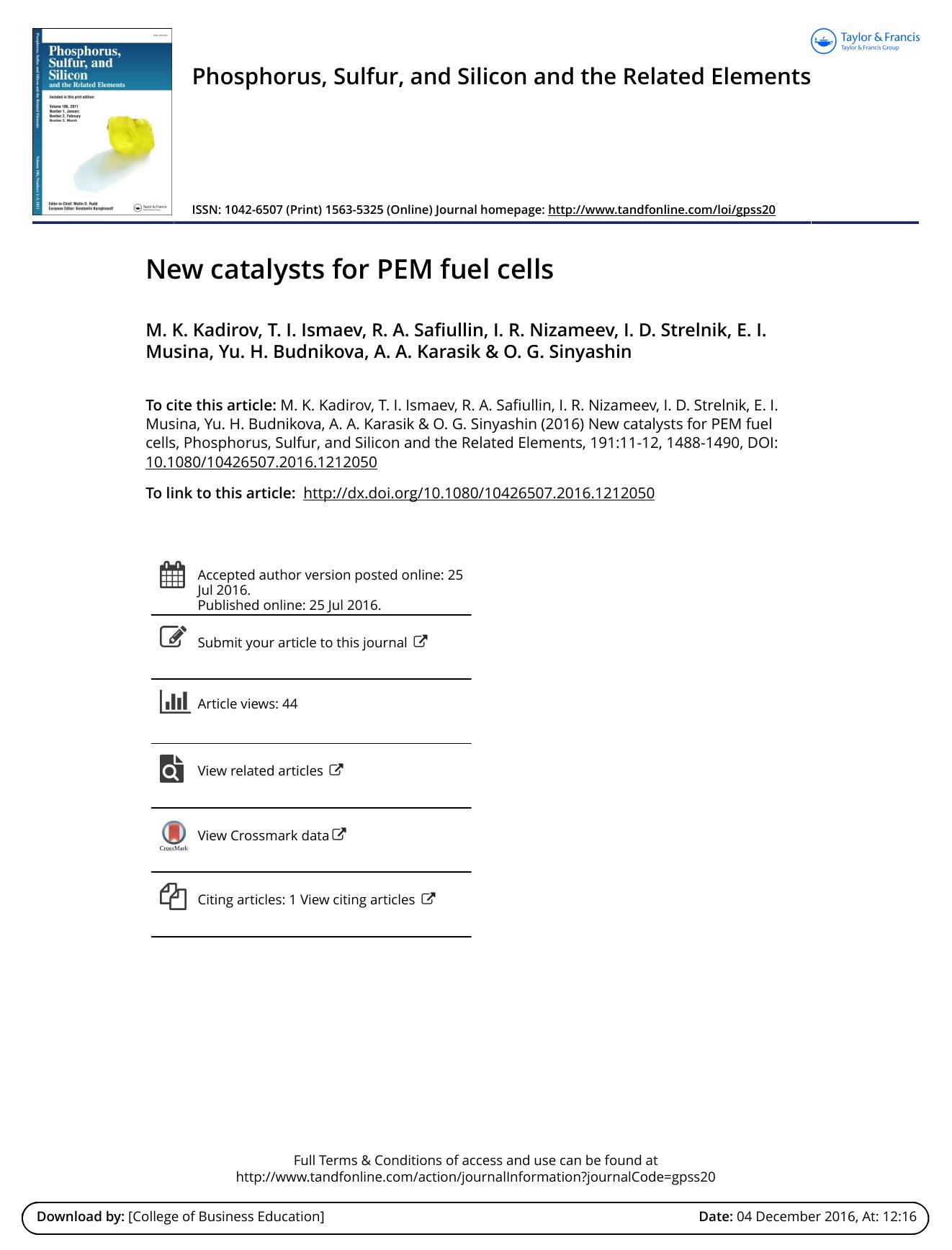 New catalysts for PEM fuel cells by unknow