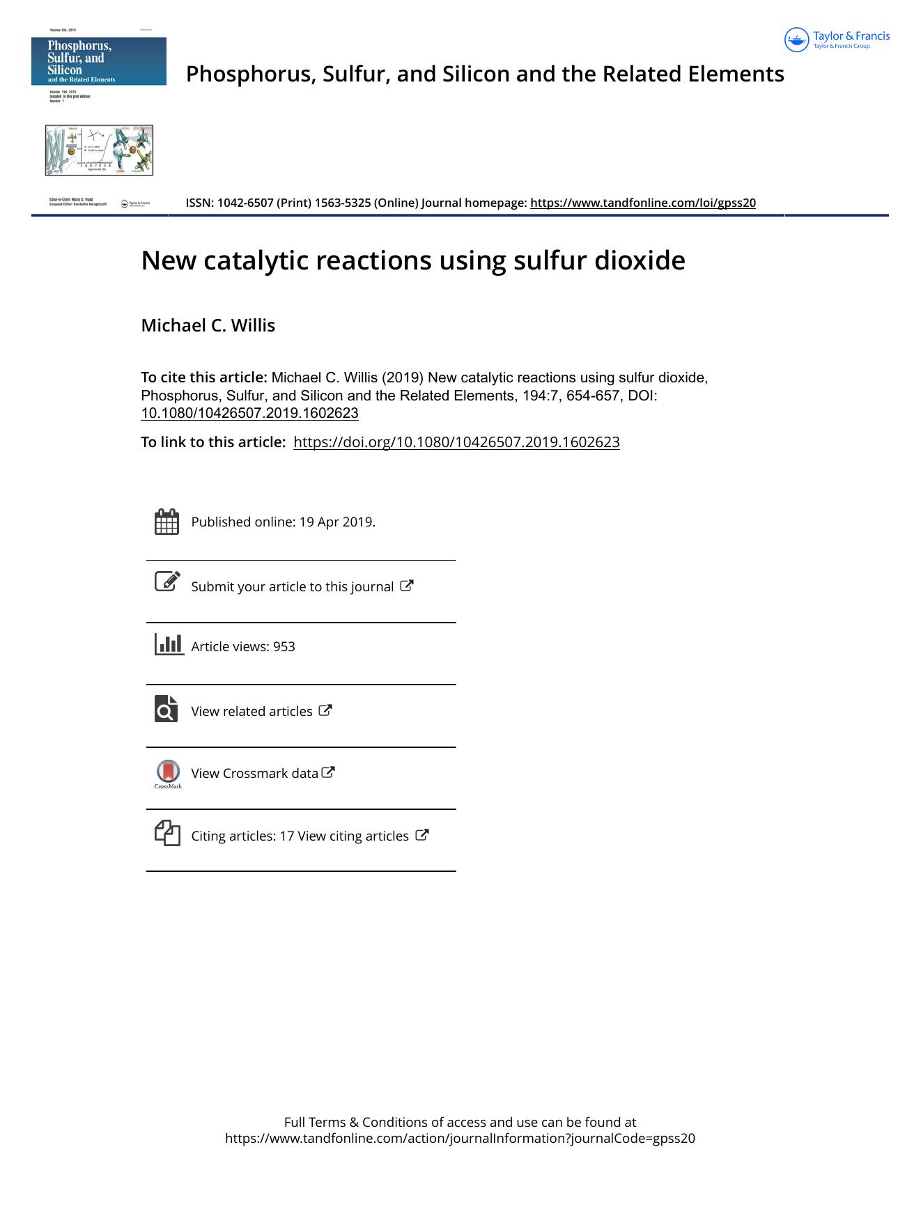 New catalytic reactions using sulfur dioxide by Willis Michael C