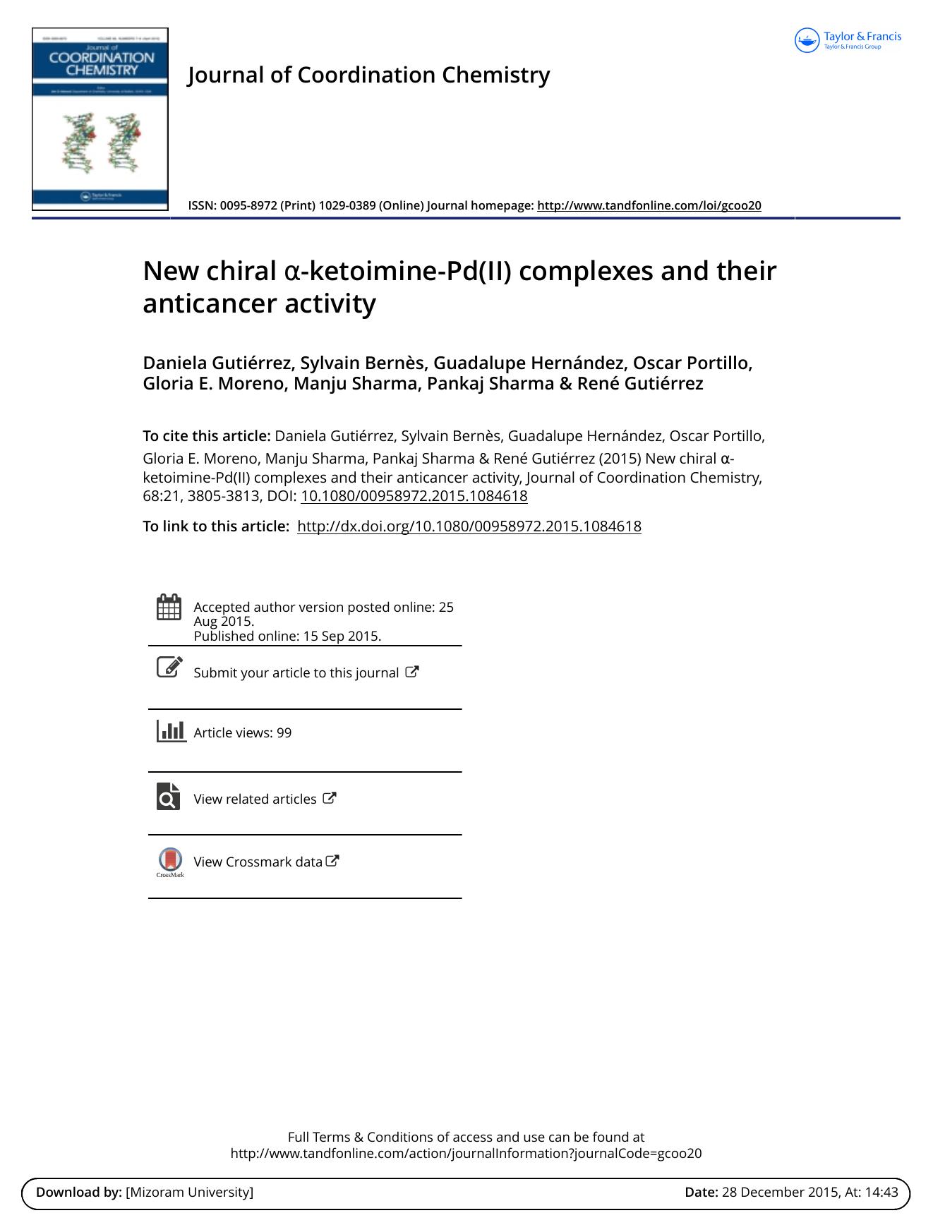 New chiral Î±-ketoimine-Pd(II) complexes and their anticancer activity by Daniela Gutiérrez