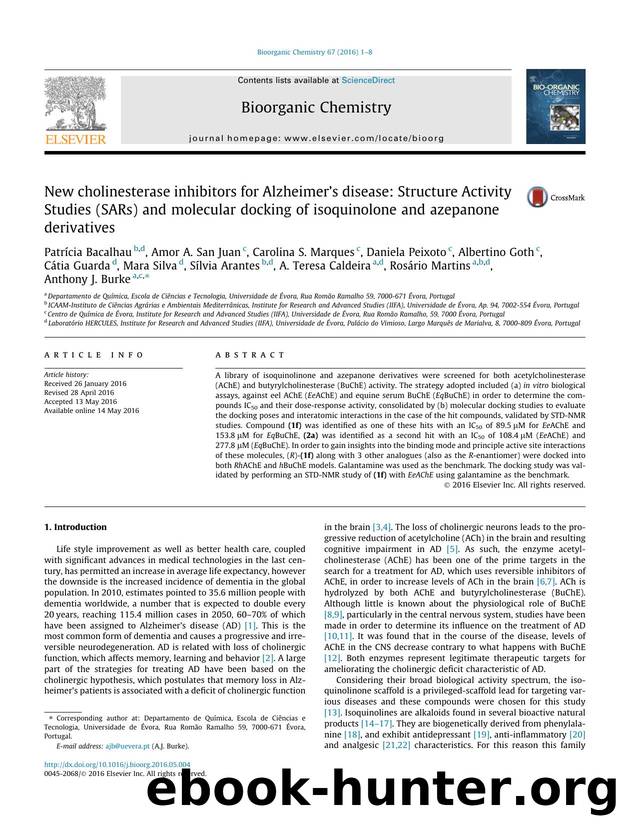 New cholinesterase inhibitors for AlzheimerÃ¢â¬â¢s disease: Structure Activity Studies (SARs) and molecular docking of isoquinolone and azepanone derivatives by unknow