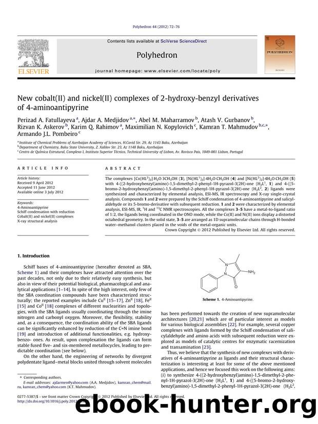 New cobalt(II) and nickel(II) complexes of 2-hydroxy-benzyl derivatives of 4-aminoantipyrine by unknow