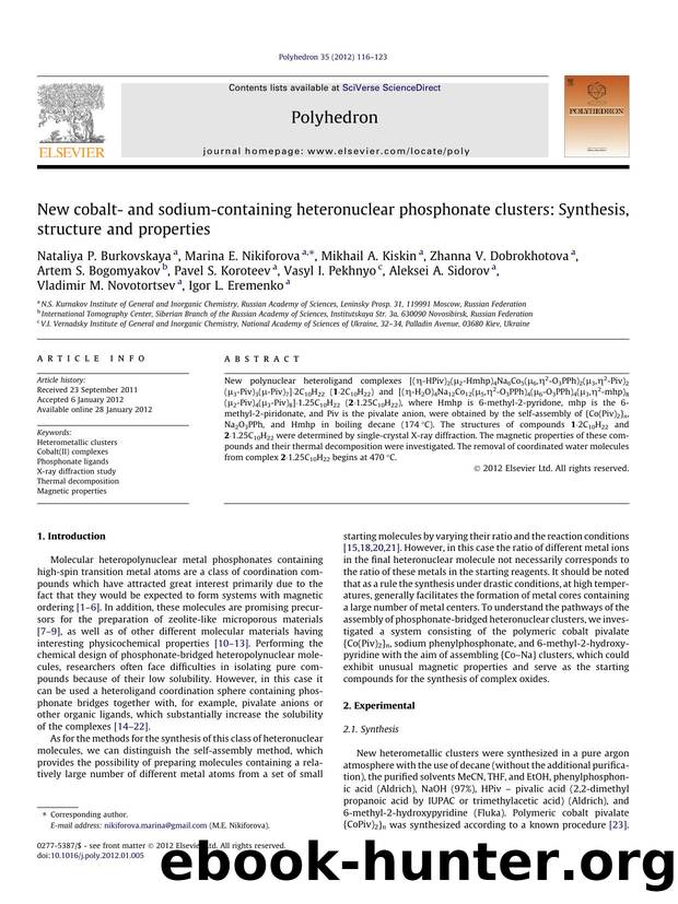 New cobalt- and sodium-containing heteronuclear phosphonate clusters: Synthesis, structure and properties by unknow