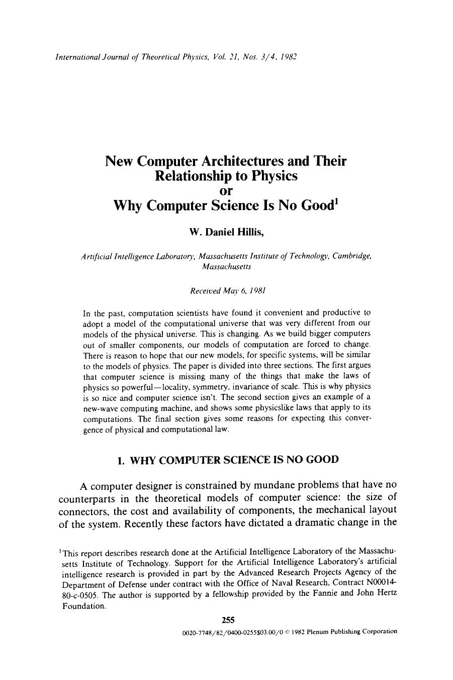 New computer architectures and their relationship to physics or why computer science is no good by Unknown