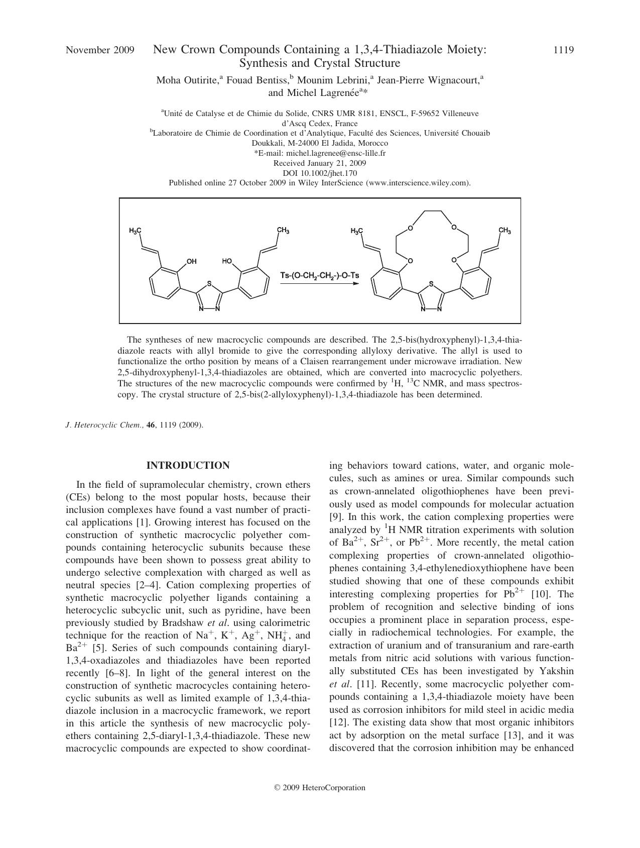 New crown compounds containing a 1,3,4-thiadiazole moiety: Synthesis and crystal structure by Unknown