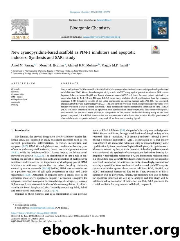 New cyanopyridine-based scaffold as PIM-1 inhibitors and apoptotic inducers: Synthesis and SARs study by Amel M. Farrag