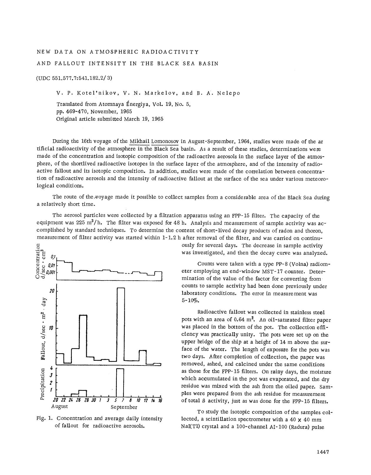 New data on atmospheric radioactivity and fallout intensity in the Black Sea basin by Unknown