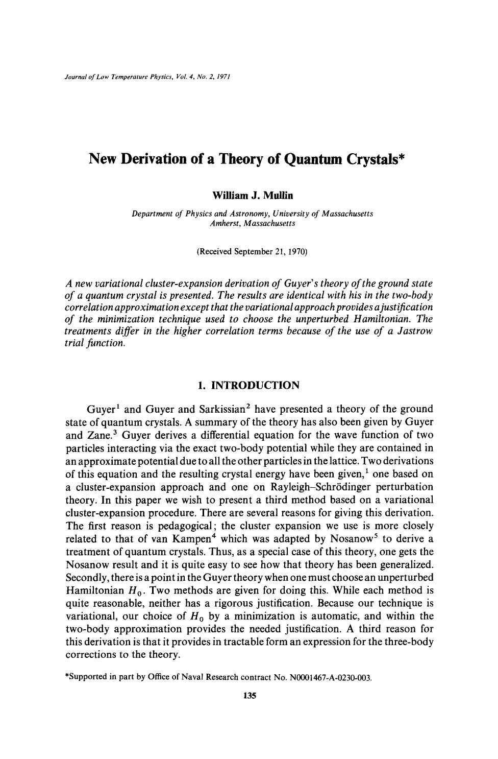 New derivation of a theory of quantum crystals by Unknown
