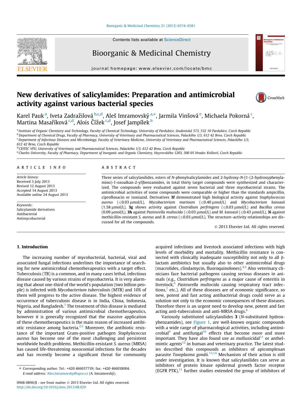New derivatives of salicylamides: Preparation and antimicrobial activity against various bacterial species by unknow