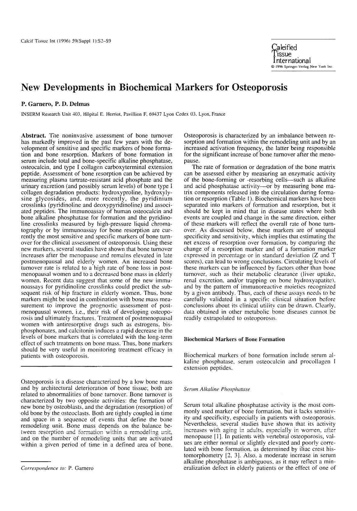 New developments in biochemical markers for osteoporosis by Unknown