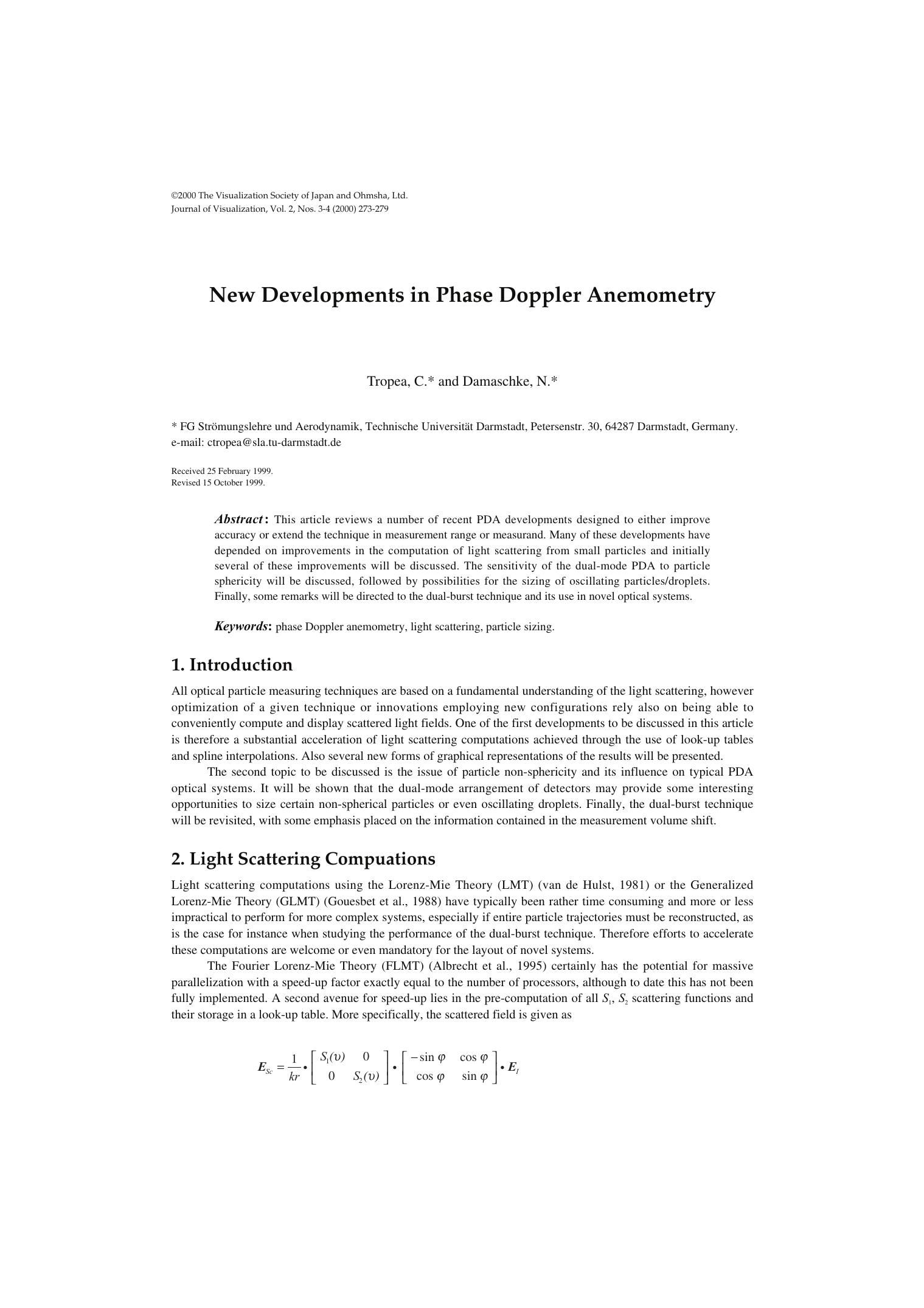 New developments in phase doppler anemometry by Unknown