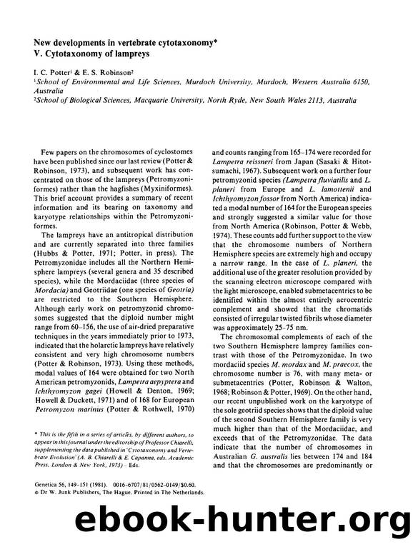 New developments in vertebrate cytotaxonomy V. Cytotaxonomy of lampreys by Unknown