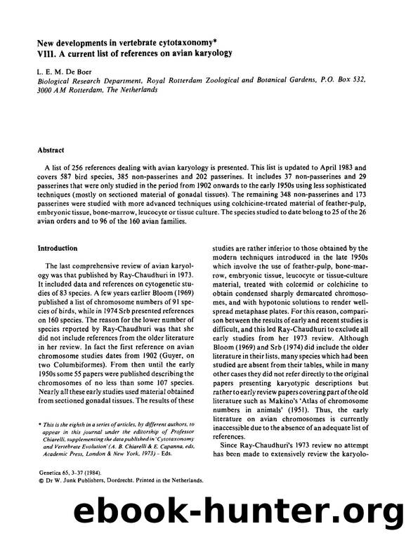 New developments in vertebrate cytotaxonomy VIII. A current list of references on avian karyology by Unknown