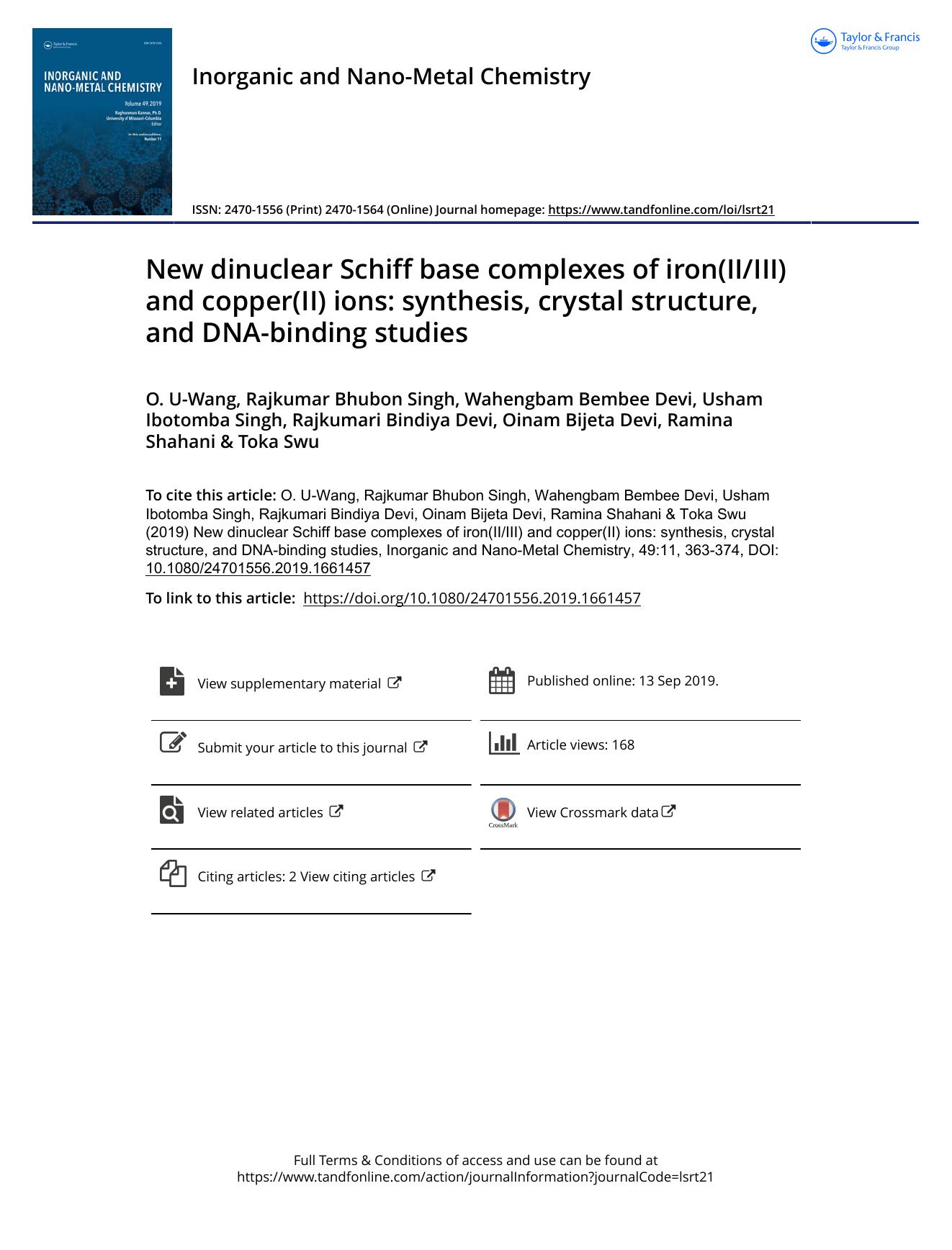 New dinuclear Schiff base complexes of iron(IIIII) and copper(II) ions: synthesis, crystal structure, and DNA-binding studies by unknow