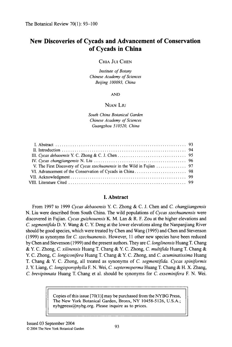 New discoveries of cycads and advancement of conservation of cycads in China by Unknown