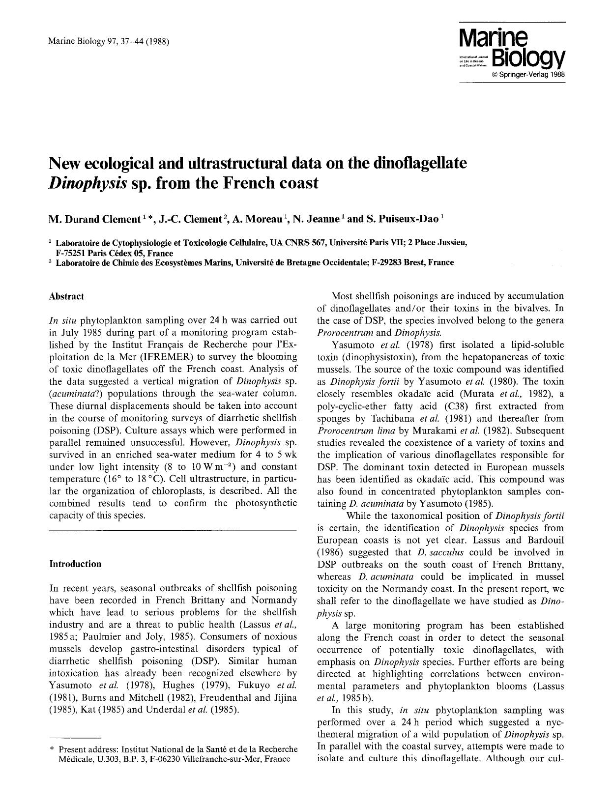 New ecological and ultrastructural data on the dinoflagellate <Emphasis Type="Italic">Dinophysis<Emphasis> sp. from the French coast by Unknown
