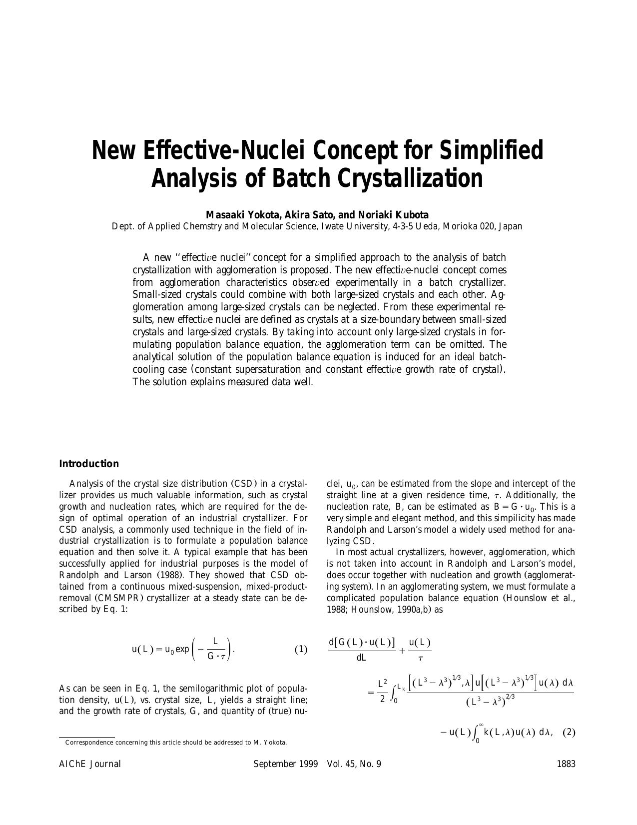 New effective-nuclei concept for simplified analysis of batch crystallization by Unknown