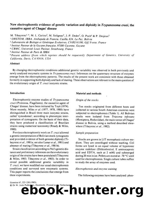 New electrophoretic evidence of genetic variation and diploidy in <Emphasis Type="Italic">Trypanosoma cruzi <Emphasis>, the causative agent of Chagas' disease by Unknown