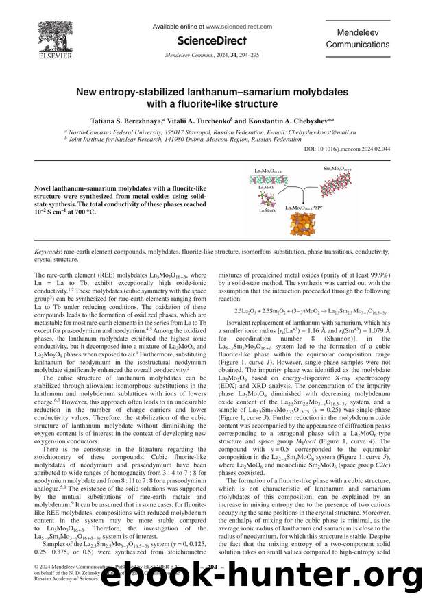 New entropy-stabilized lanthanumâsamarium molybdates with a fluorite-like structure by Tatiana S. Berezhnaya & Vitalii A. Turchenko & Konstantin A. Chebyshev