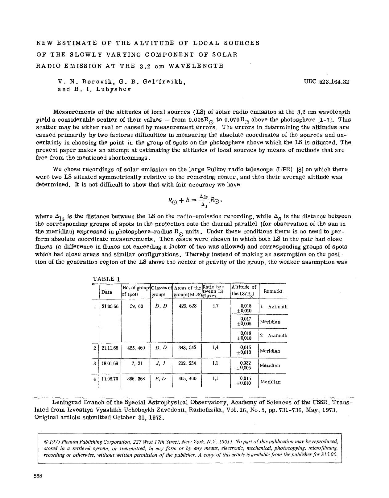 New estimate of the altitude of local sources of the slowly varying component of solar radio emission at the 3.2 cm wavelength by Unknown