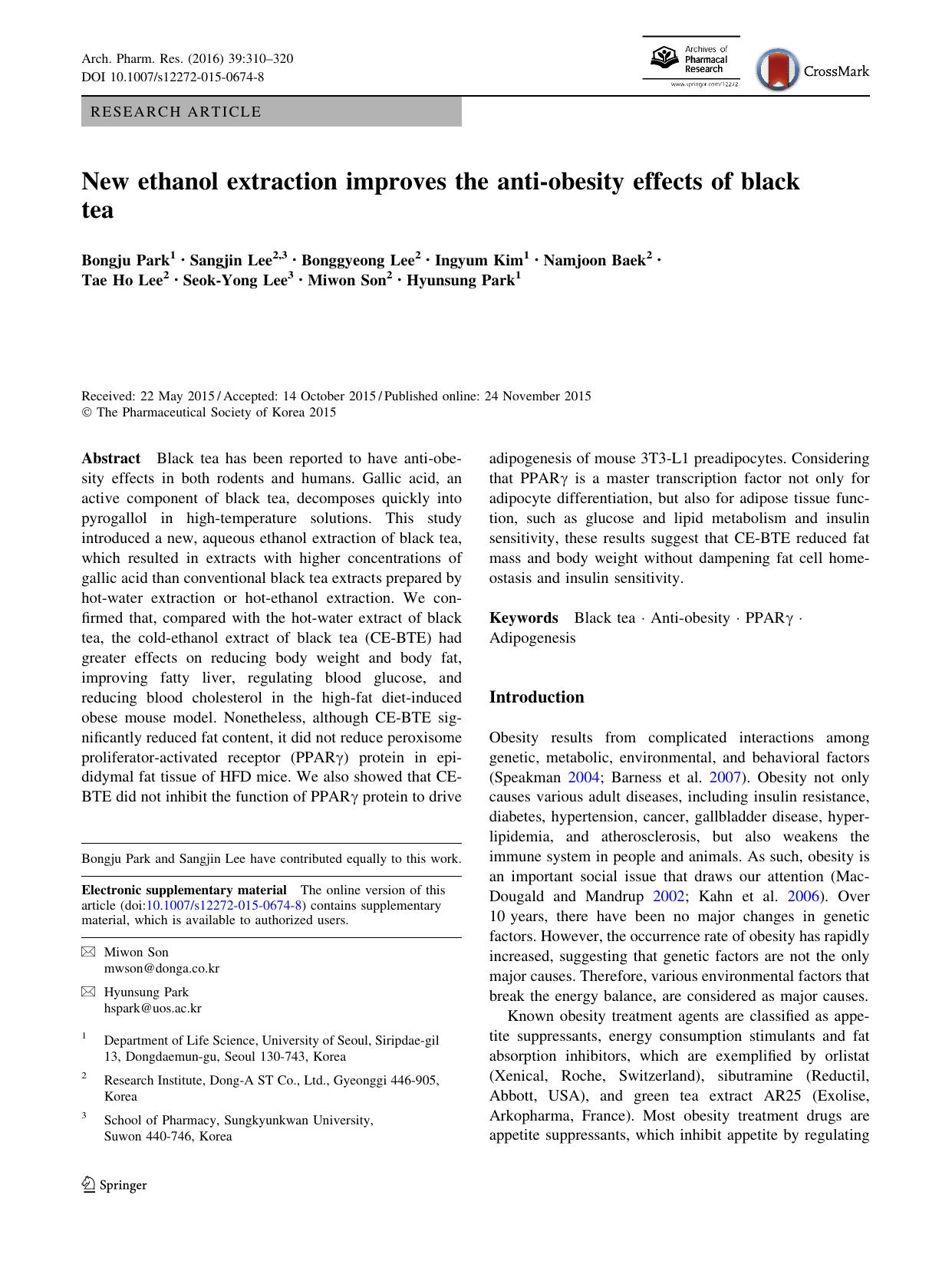 New ethanol extraction improves the anti-obesity effects of black tea by unknow