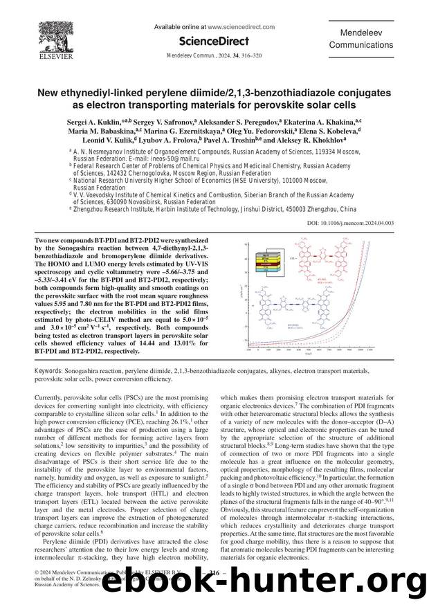 New ethynediyl-linked perylene diimide2,1,3-benzothiadiazole conjugates as electron transporting materials for perovskite solar cells by unknow