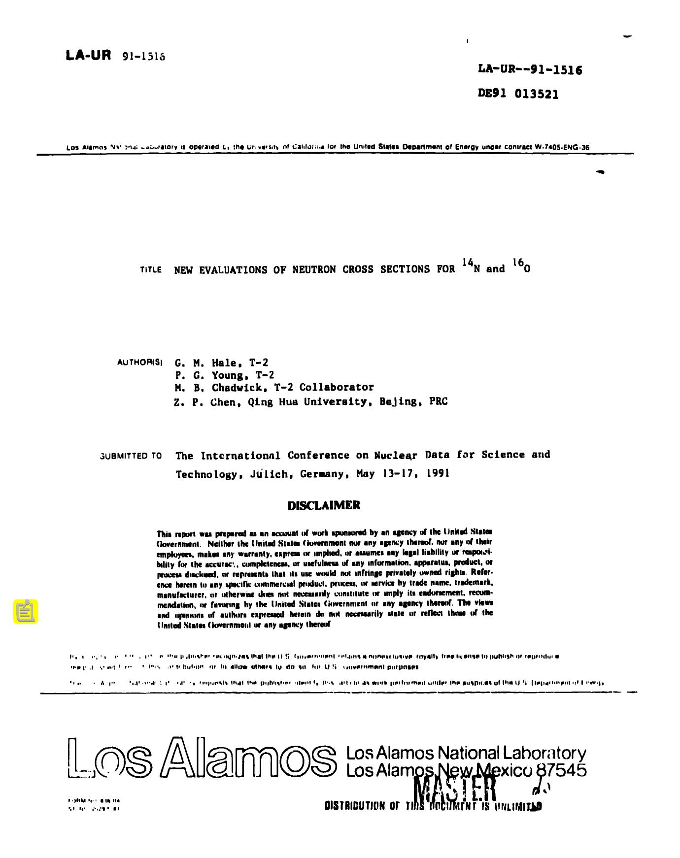 New evaluations of neutron cross sections for [sup 14]N and [sup 16]O None by LANL Research Library LWW Project