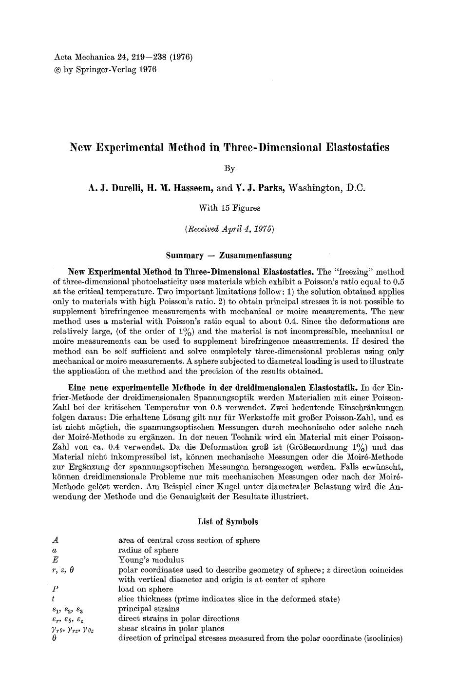 New experimental method in three-dimensional elastostatics by Unknown