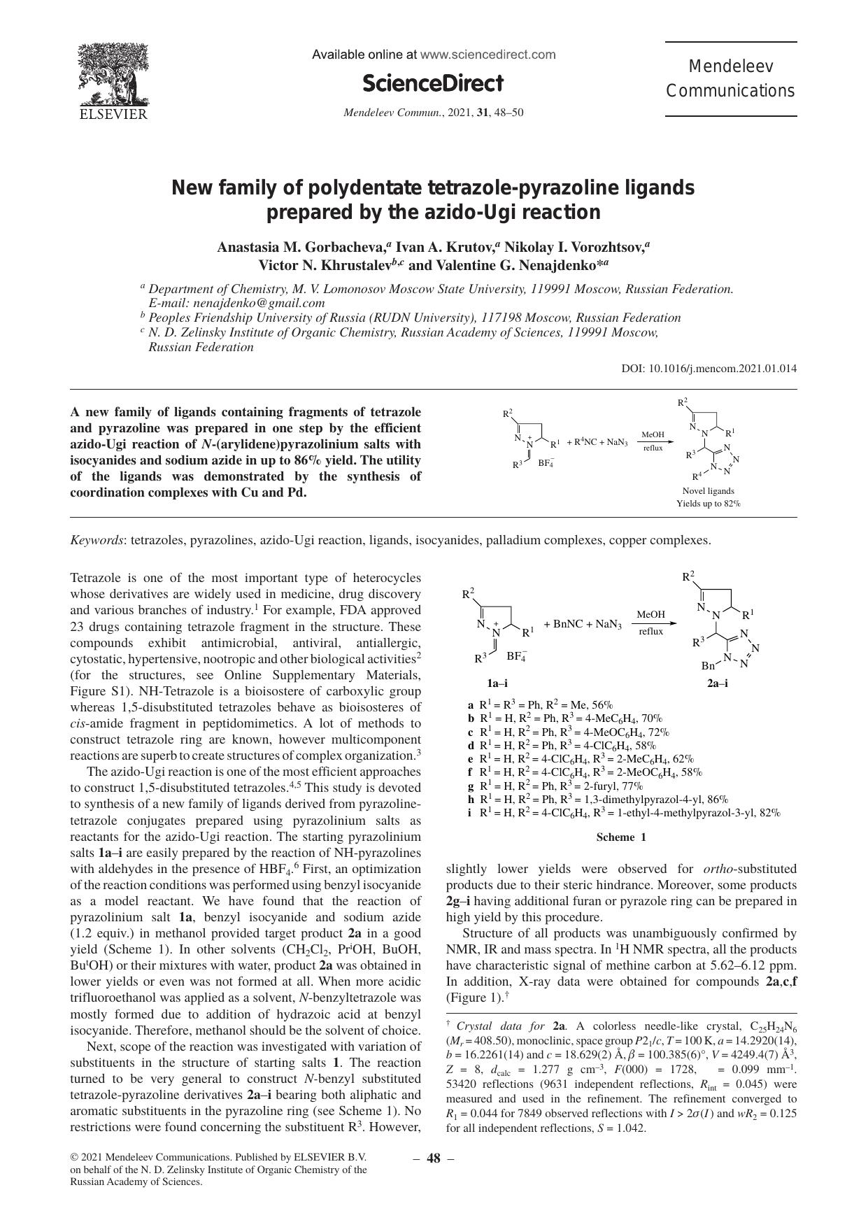 New family of polydentate tetrazole-pyrazoline ligands prepared by the azido-Ugi reaction by unknow