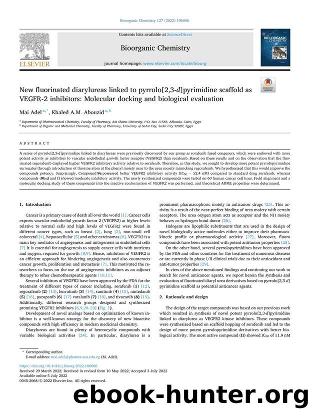 New fluorinated diarylureas linked to pyrrolo[2,3- d ]pyrimidine scaffold as VEGFR-2 inhibitors: Molecular docking and biological evaluation by Mai Adel & Khaled A.M. Abouzid