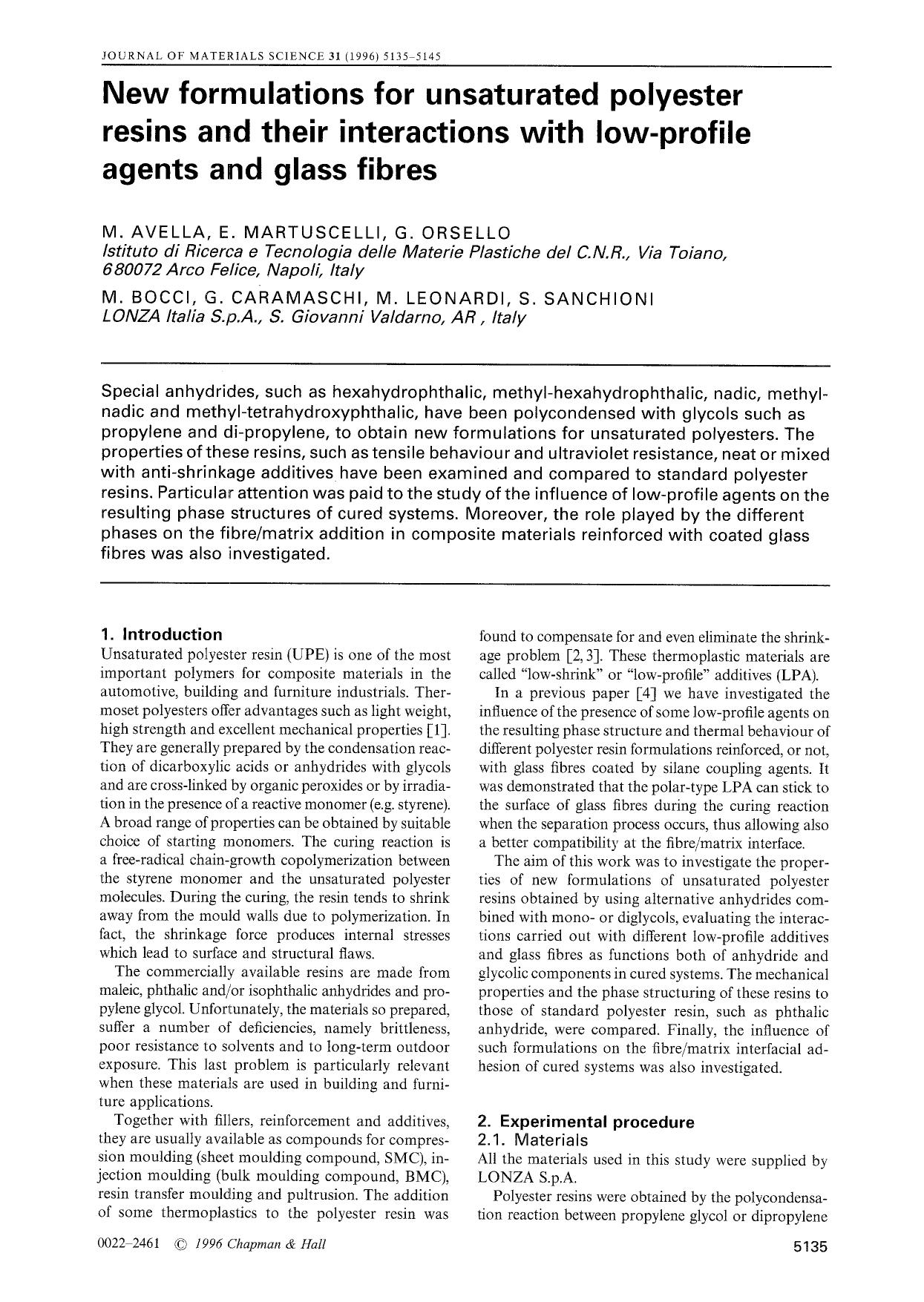 New formulations for unsaturated polyester resins and their interactions with low-profile agents and glass fibres by Unknown