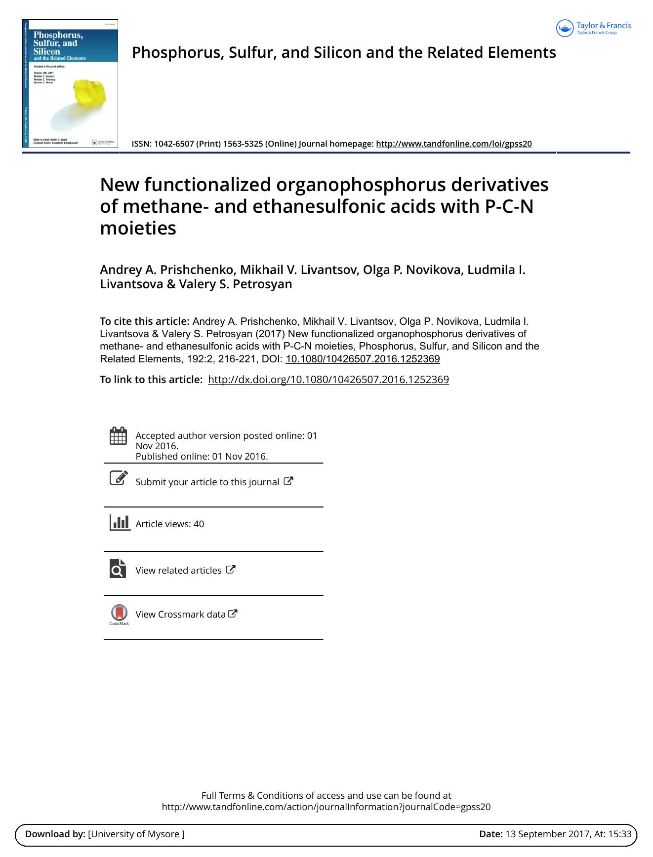 New functionalized organophosphorus derivatives of methane- and ethanesulfonic acids with P-C-N moieties by unknow