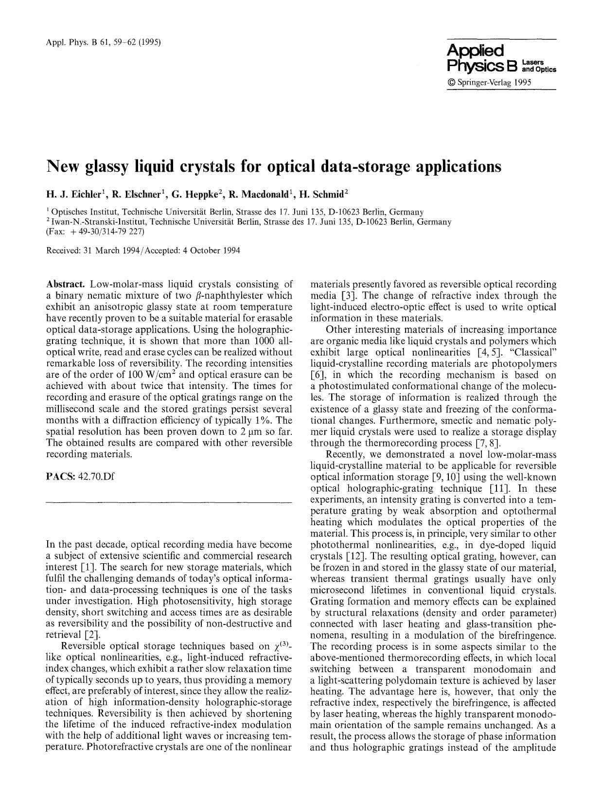 New glassy liquid crystals for optical data-storage applications by Unknown