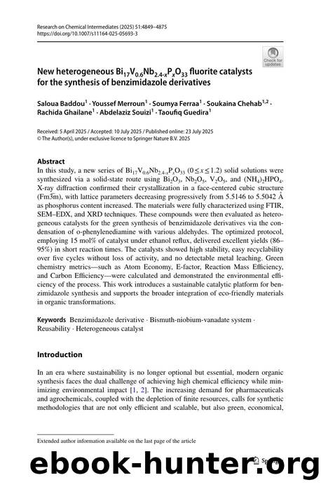 New heterogeneous Bi17V0.6Nb2.4-xPxO33 fluorite catalysts for the synthesis of benzimidazole derivatives by unknow