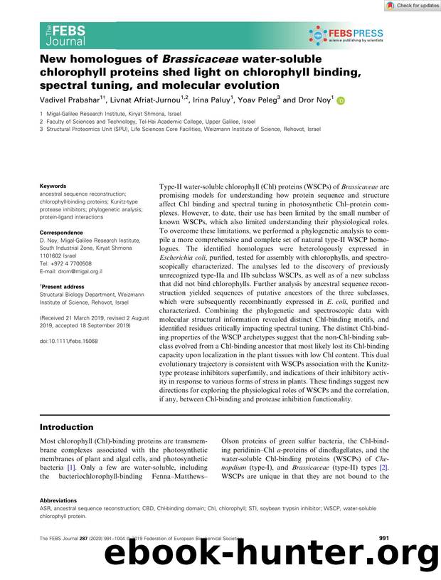 New homologues of Brassicaceae waterâsoluble chlorophyll proteins shed light on chlorophyll binding, spectral tuning, and molecular evolution by Unknown