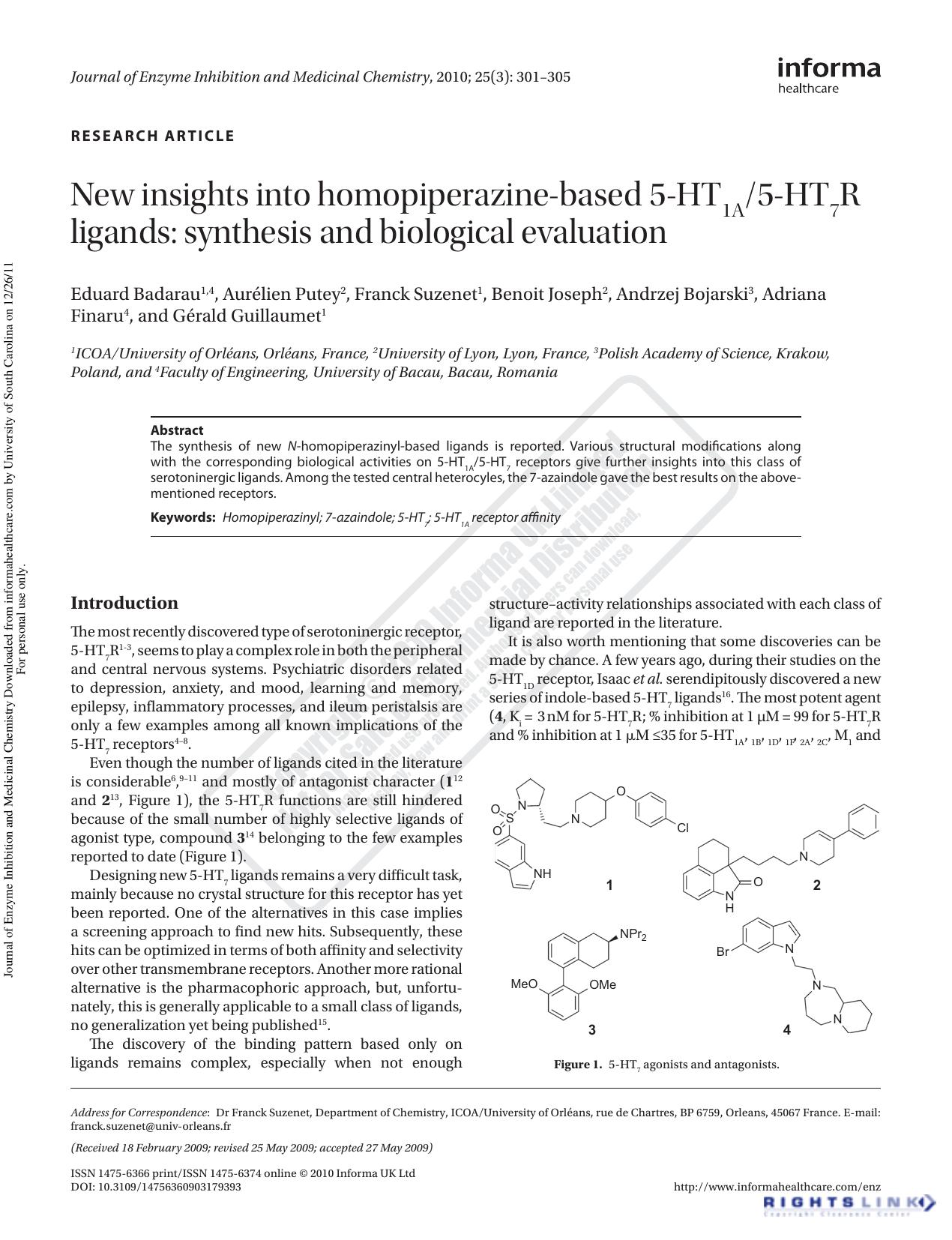New insights into homopiperazine-based 5-HT1A5-HT7R ligands: synthesis and biological evaluation by unknow