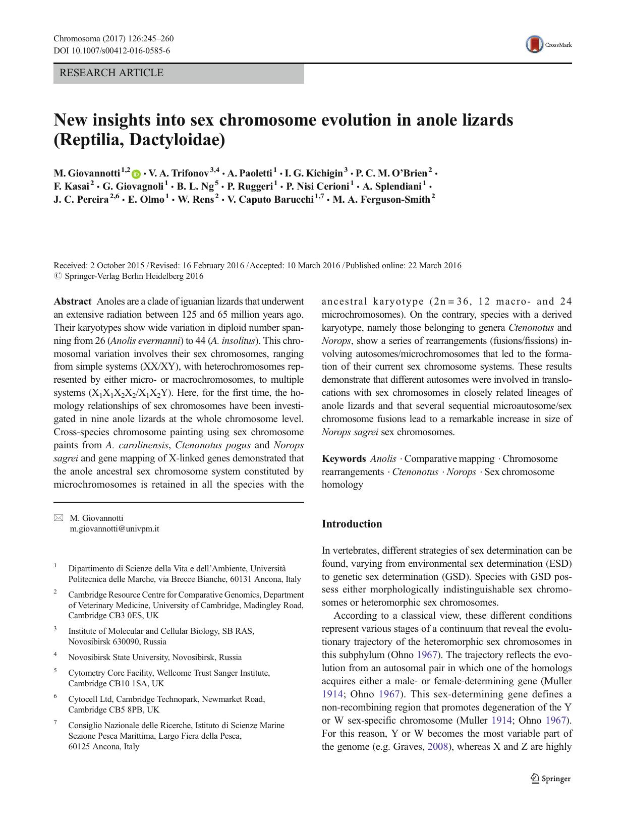 New insights into sex chromosome evolution in anole lizards (Reptilia, Dactyloidae) by unknow