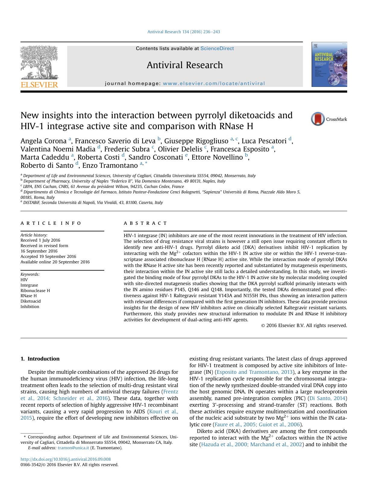 New insights into the interaction between pyrrolyl diketoacids and HIV-1 integrase active site and comparison with RNase H by unknow