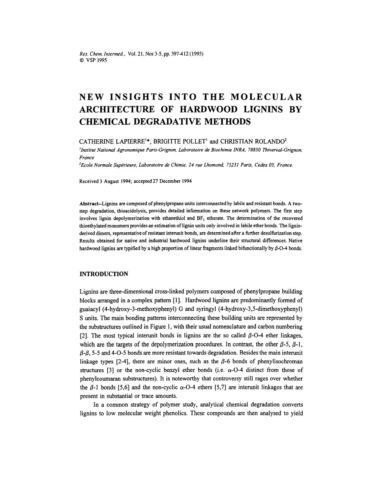 New insights into the molecular architecture of hardwood lignins by chemical degradative methods by Unknown