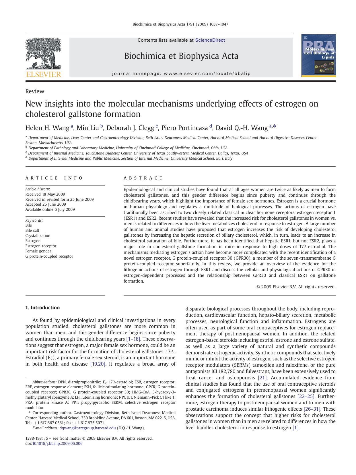 New insights into the molecular mechanisms underlying effects of estrogen on cholesterol gallstone formation by Helen H. Wang; Min Liu; Deborah J. Clegg; Piero Portincasa; David Q.-H. Wang