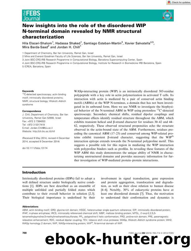 New insights into the role of the disordered WIP Nâterminal domain revealed by NMR structural characterization by Unknown