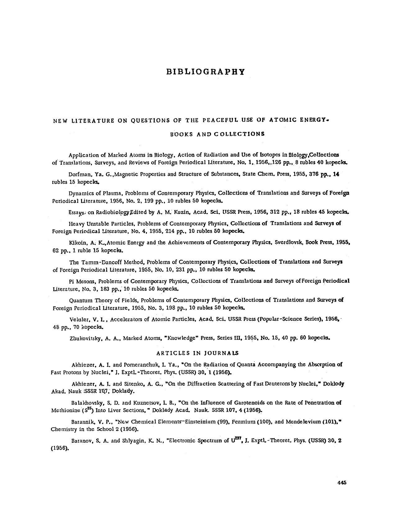 New literature on questions of the peaceful use of atomic energy-books and collections by Unknown
