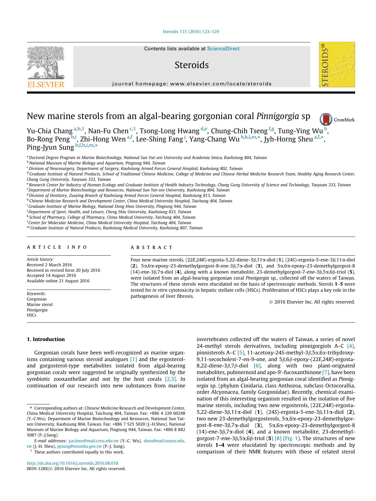 New marine sterols from an algal-bearing gorgonian coral Pinnigorgia sp by unknow