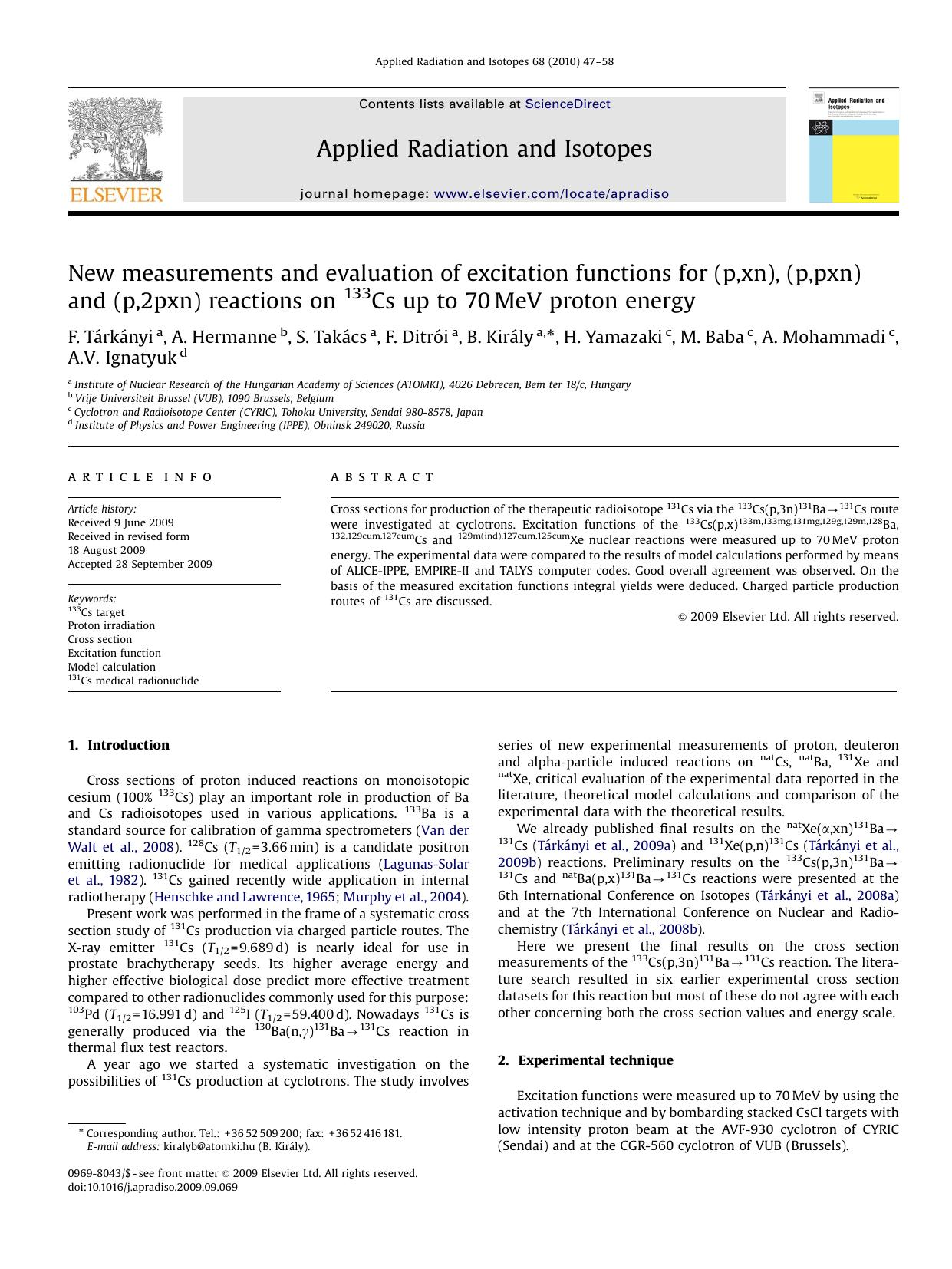 New measurements and evaluation of excitation functions for (p,xn), (p,pxn) and (p,2pxn) reactions on 133Cs up to 70MeV proton energy by unknow