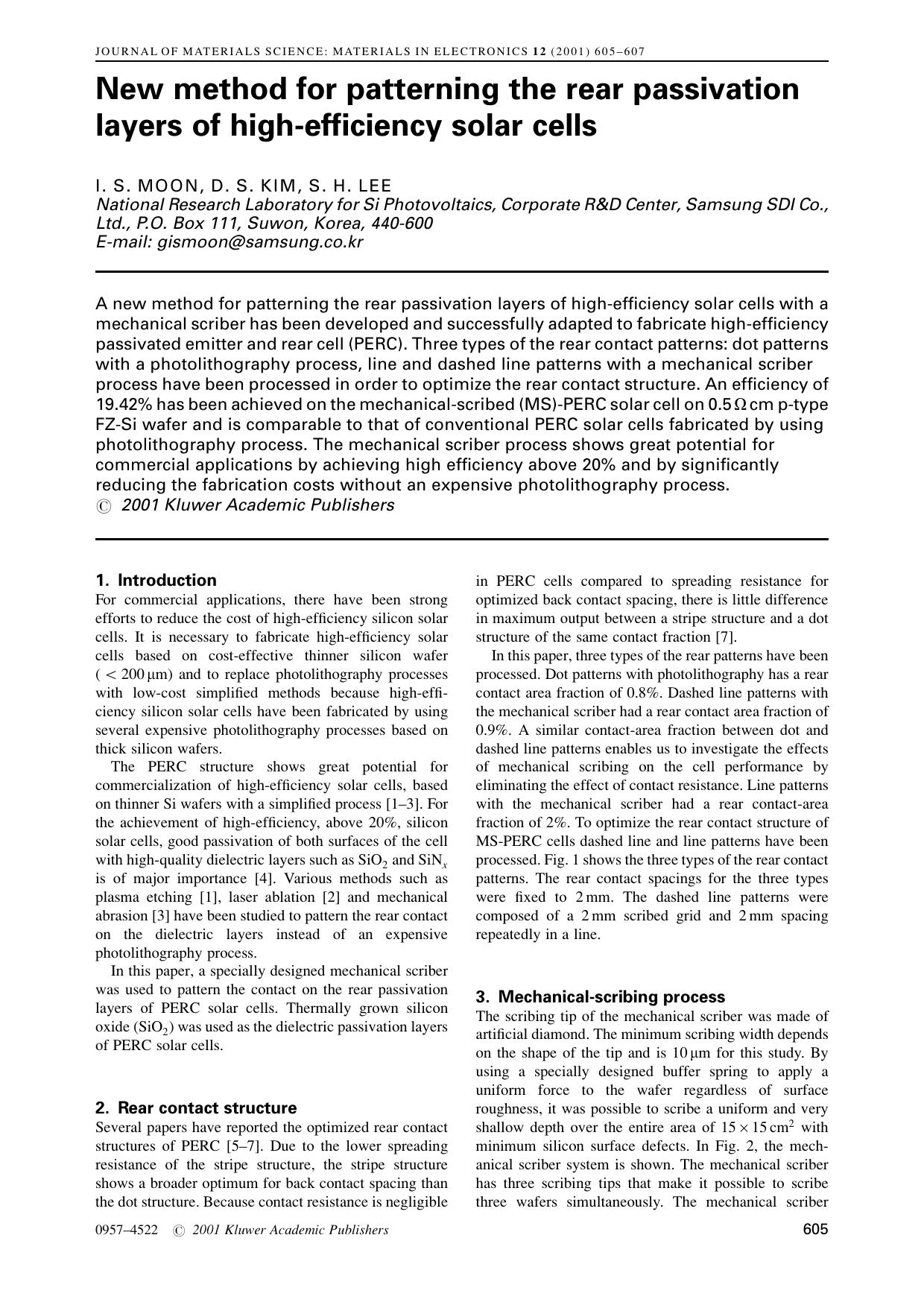 New method for patterning the rear passivation layers of high-efficiency solar cells by Unknown