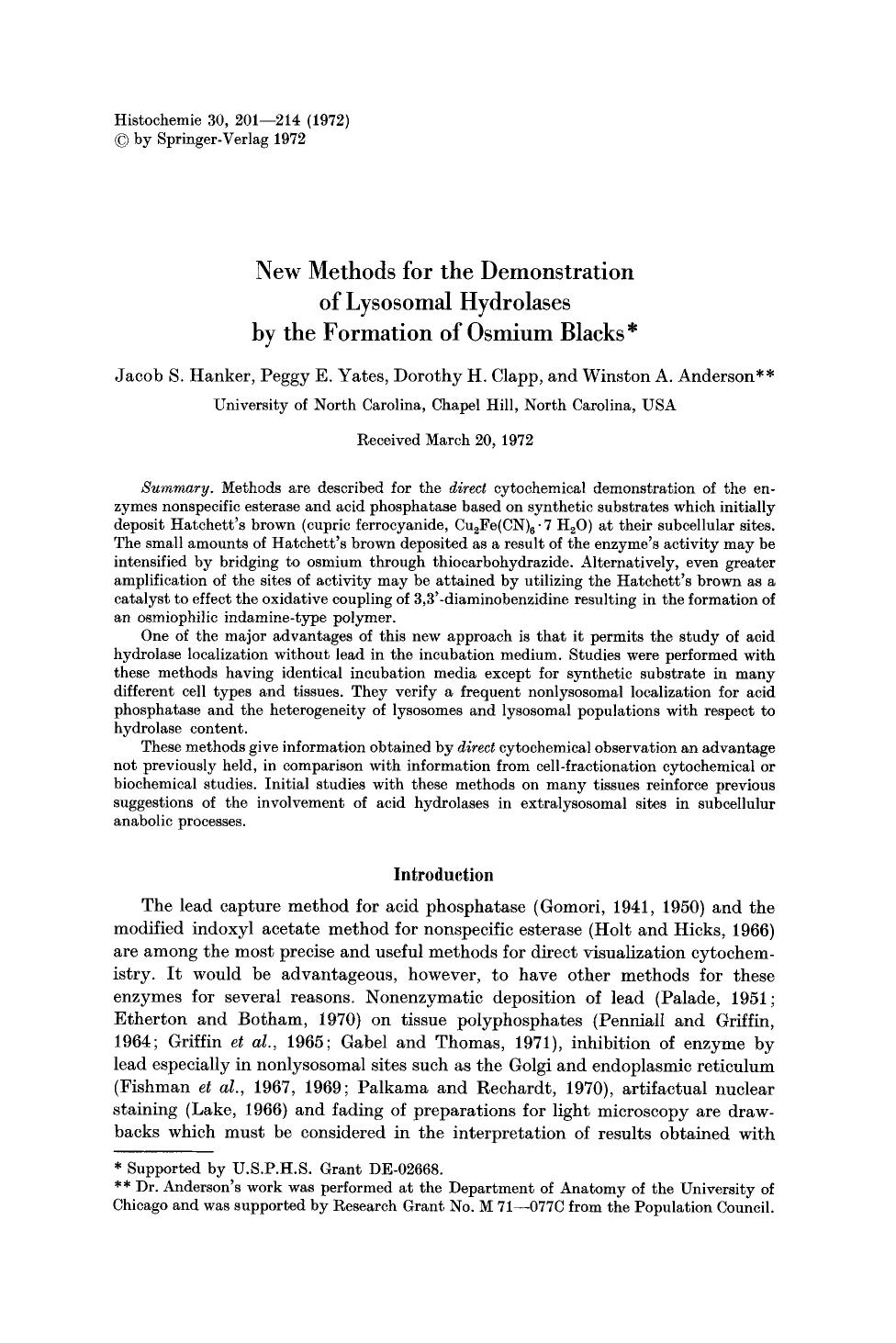 New methods for the demonstration of lysosomal hydrolases by the formation of osmium blacks by Unknown
