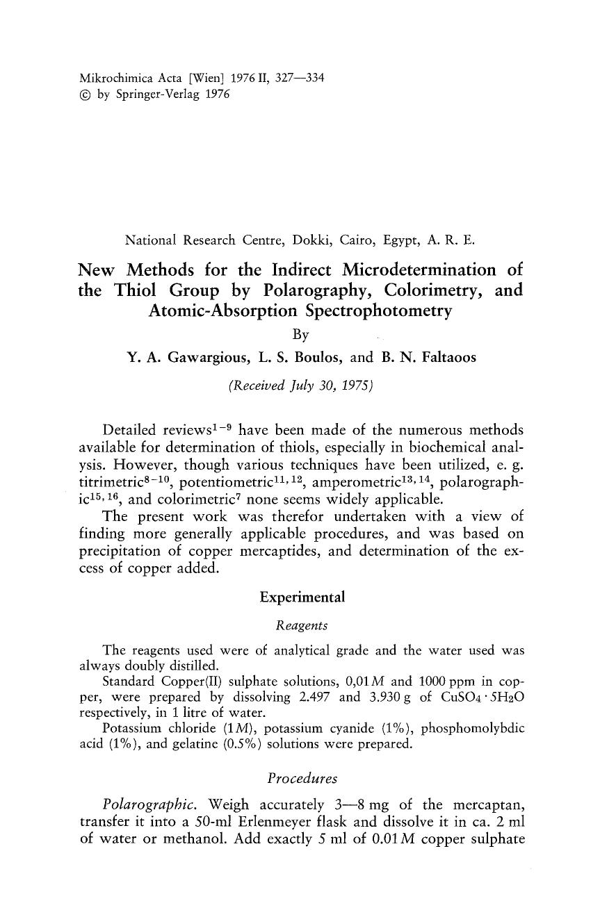 New methods for the indirect microdetermination of the thiol group by polarography, colorimetry, and atomic- absorption spectrophotometry by Unknown