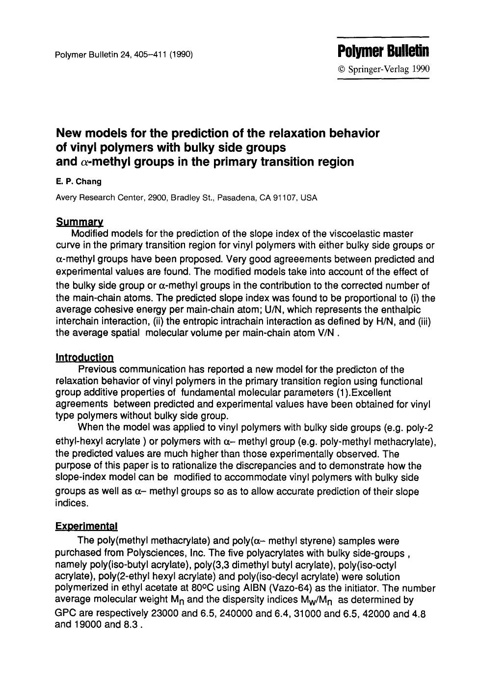 New models for the prediction of the relaxation behavior of vinyl polymers with bulky side groups and &#x03B1;-methyl groups in the primary transition region by Unknown