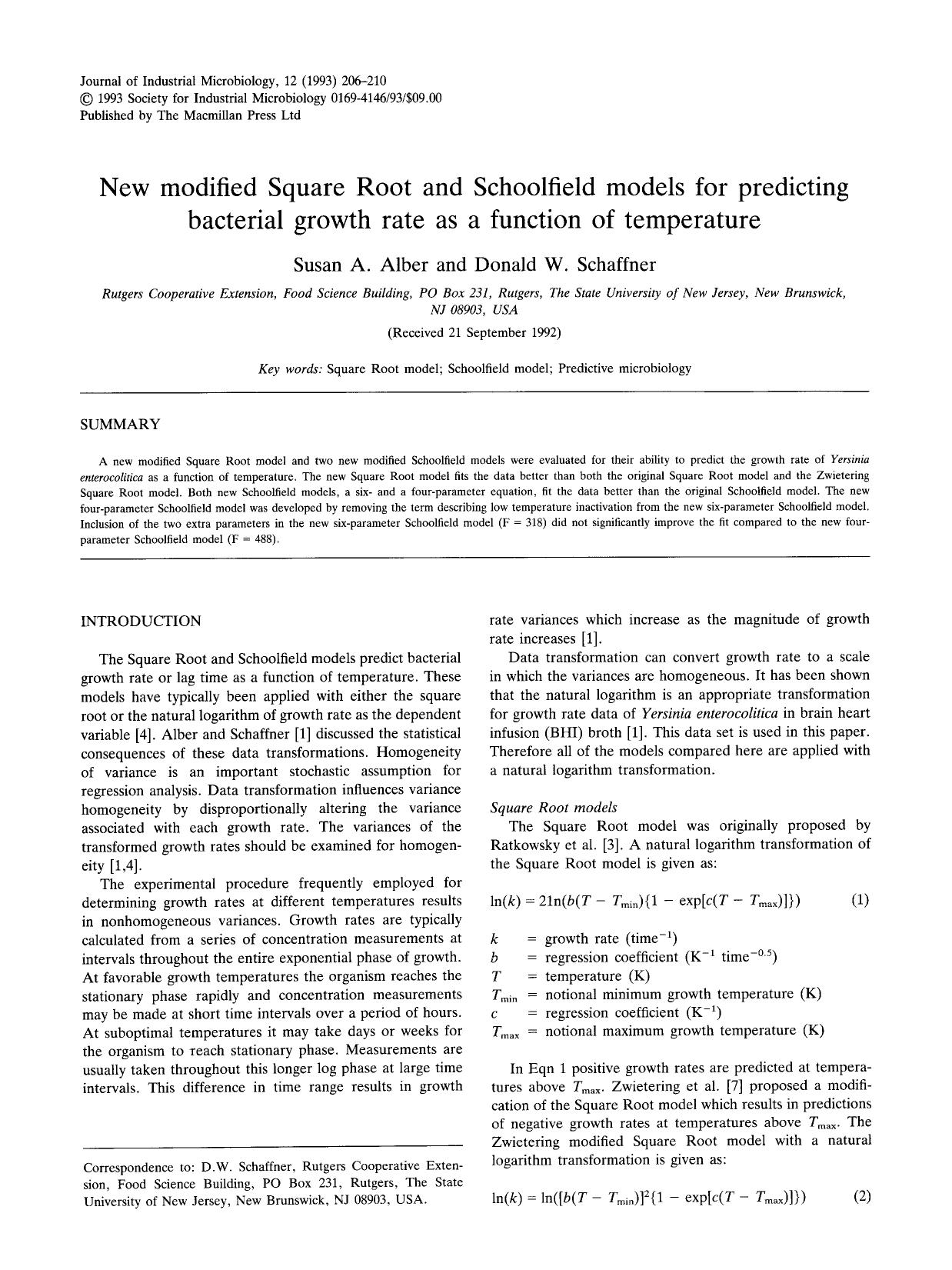 New modified Square Root and Schoolfield models for predicting bacterial growth rate as a function of temperature by Unknown