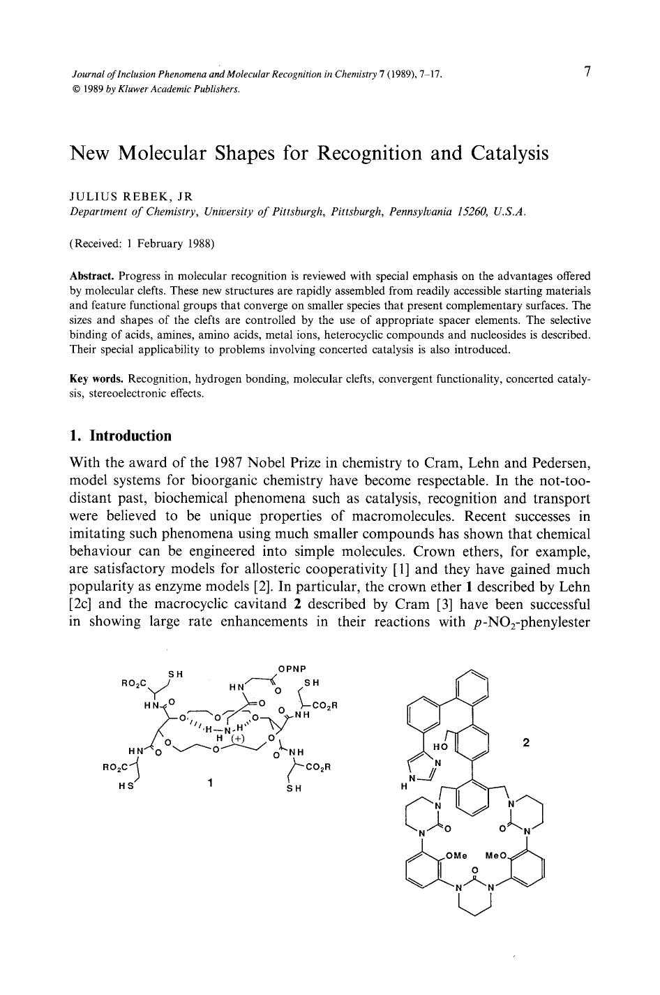 New molecular shapes for recognition and catalysis by Unknown